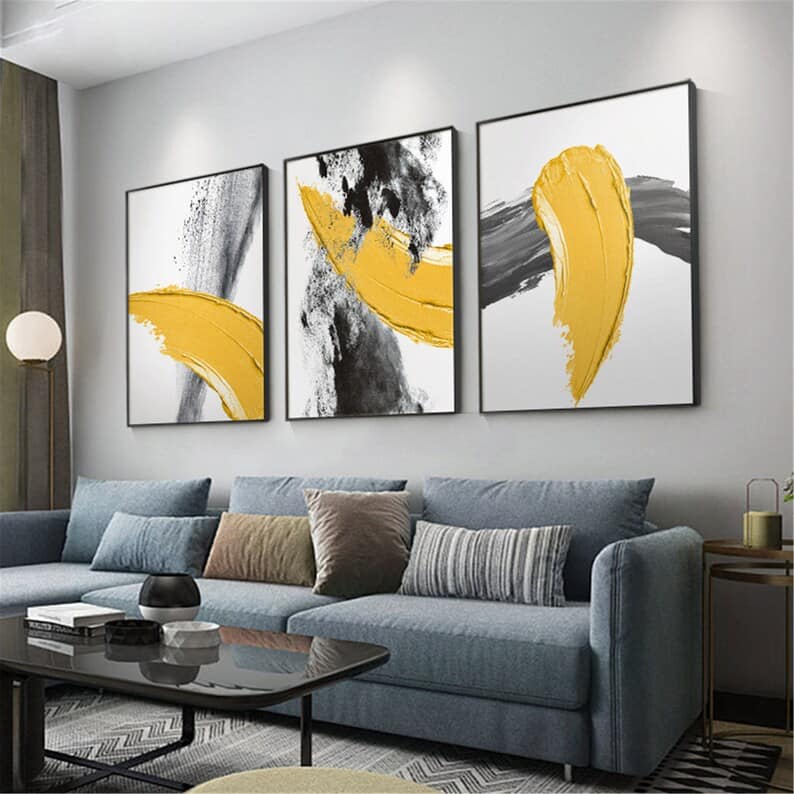 Trittico dipinto a mano "Yellow" 3d
