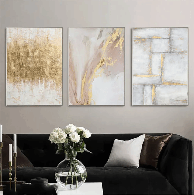 Tris di Dipinti  Abstract gold