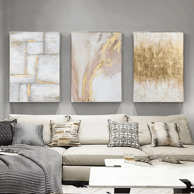 Tris di Dipinti  Abstract gold