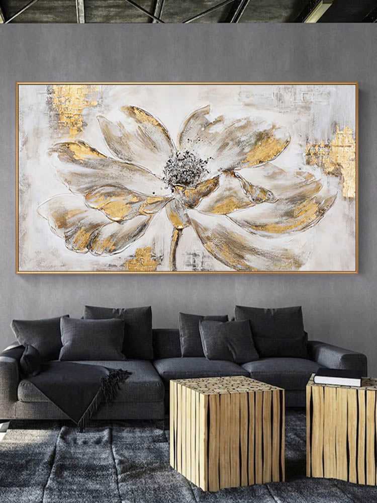 Dipinto Fiore con Lamina d'oro