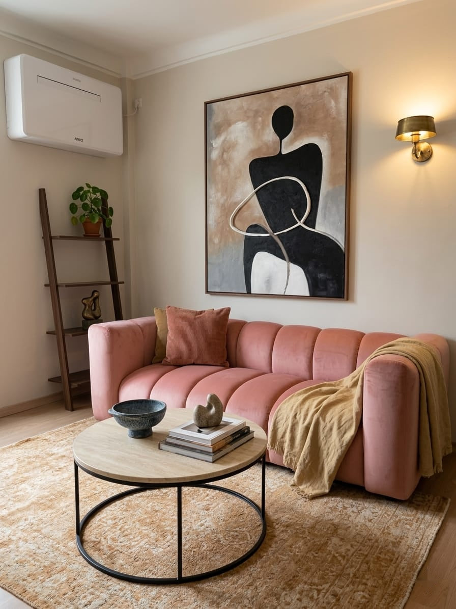 Esempio rendering Canvas Home Design — salotto con dipinto figura stilizzata